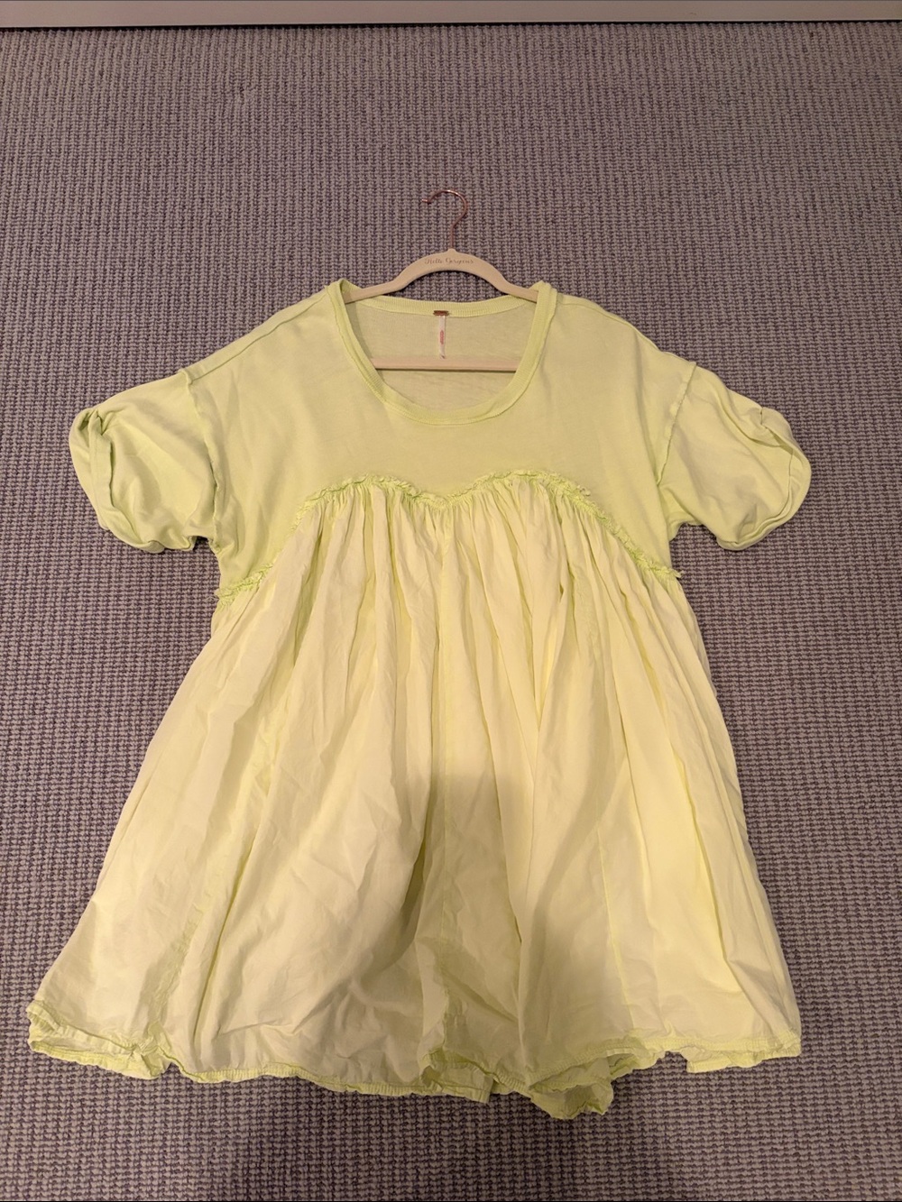 Free people Light Yellow Babydoll Short Sleeve Dress Top